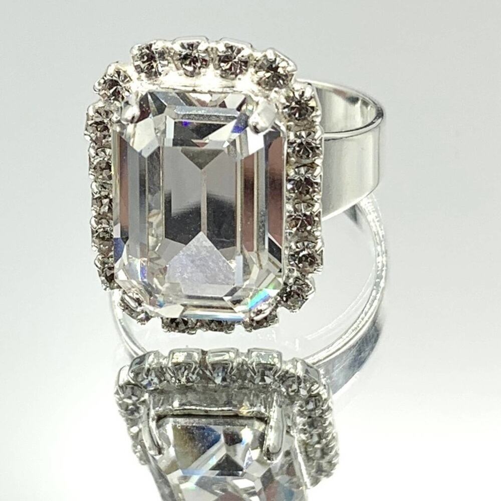 10X14 mm octagon crystal. Hand set in‎ silver plate